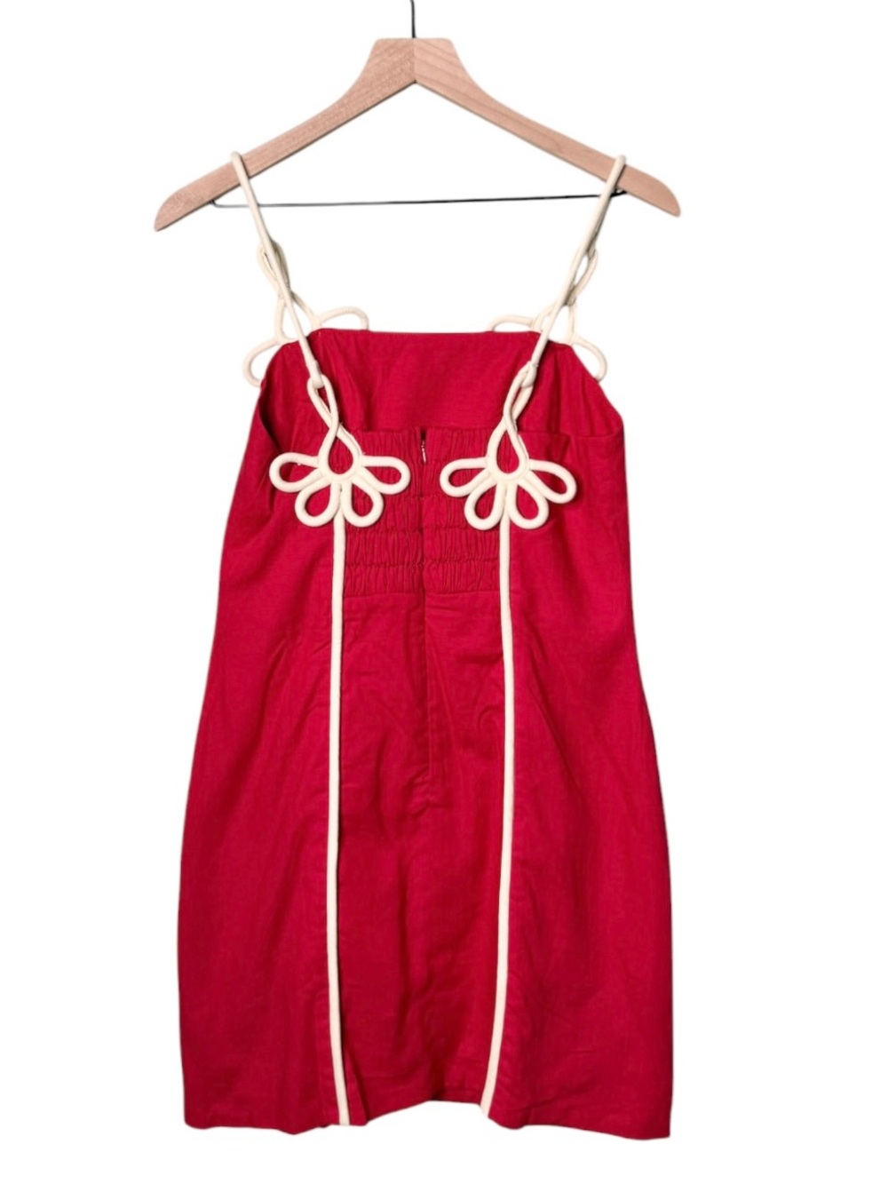 NWT Farm Rio Linen 3D Flower Mini Dress Red White Floral Women’s Size Medium - Picture 5 of 12